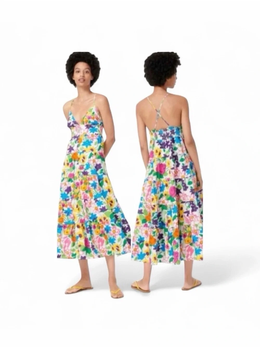 EUC J. Crew Vibrant Garden Cotton Poplin Tiered Maxi Dress Multicolor Size Large